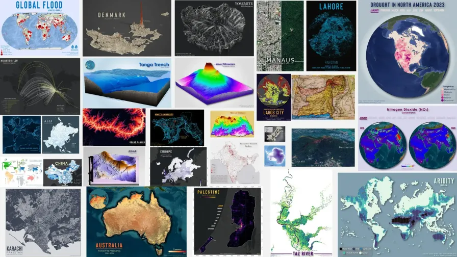 Collection of 30 Day Map Challenge 2023 cartographic maps by Mirza Waleed