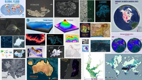 Collection of 30 Day Map Challenge 2023 cartographic maps by Mirza Waleed