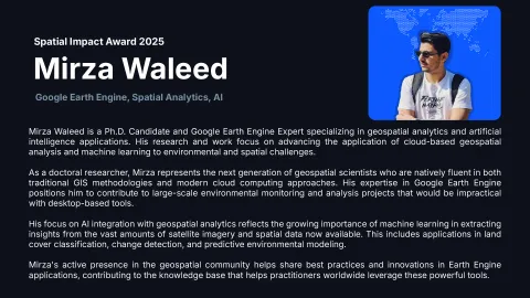 Mirza Waleed receiving the 2025 Spatial Impact Award for excellence in GeoAI